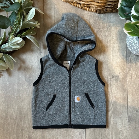 Carhartt Gray Hooded Fleece Vest Baby Boy Size 6 Months Like New Condition - Picture 14 of 15